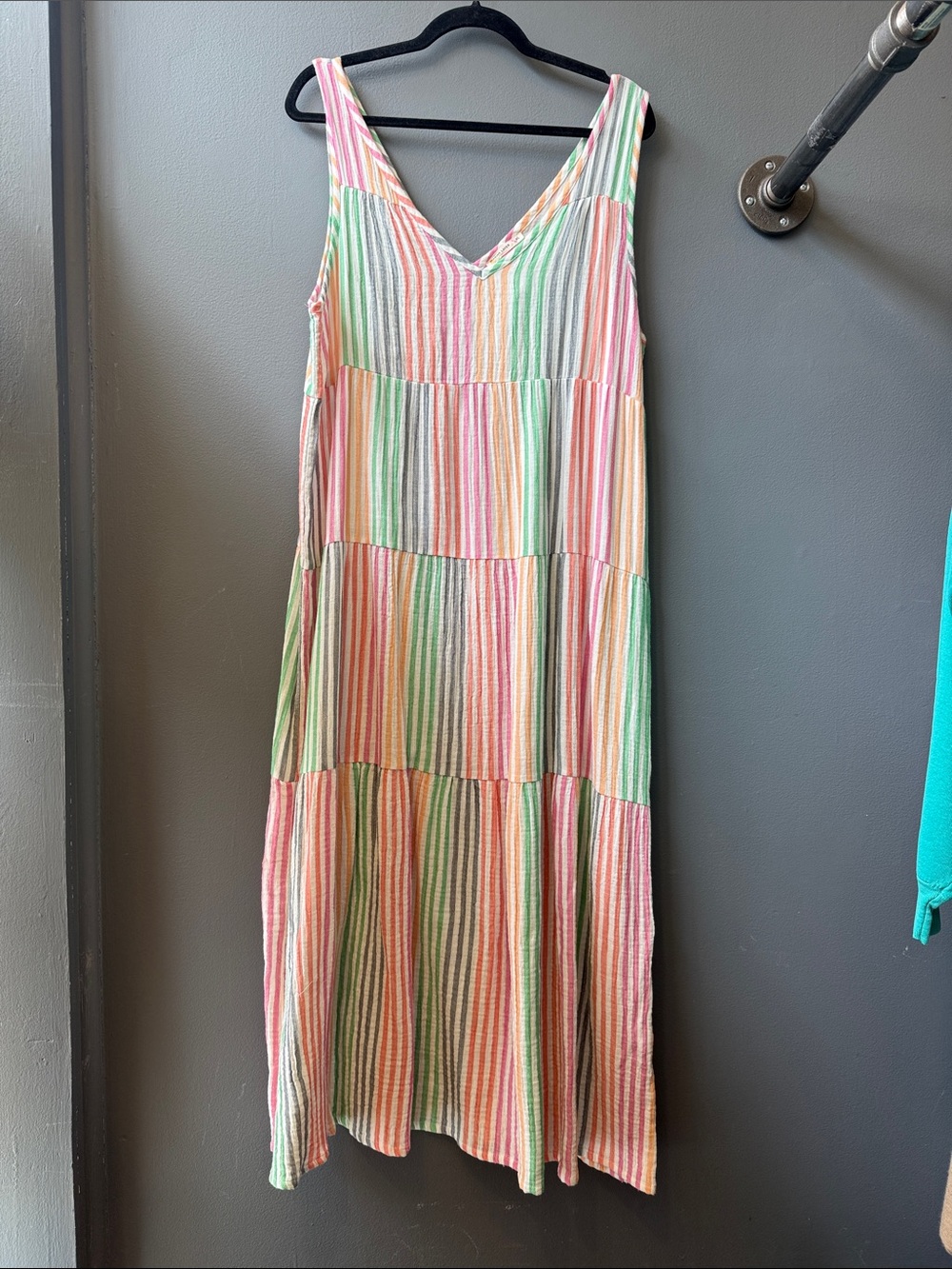 Marine Layer Pastel Multi-Stripe Tiered V-Neck Maxi Dress